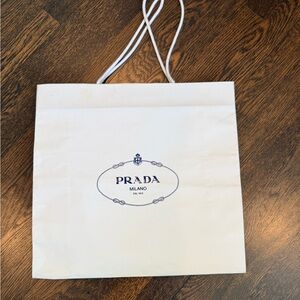 Prada Cream Paper Tote with Navy Logo and Rope Handles
